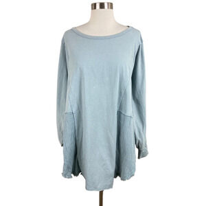 Three Bird Nest Bailey Oversized Raw Edge Top Boho Medium Lagenlook Cotton Blue